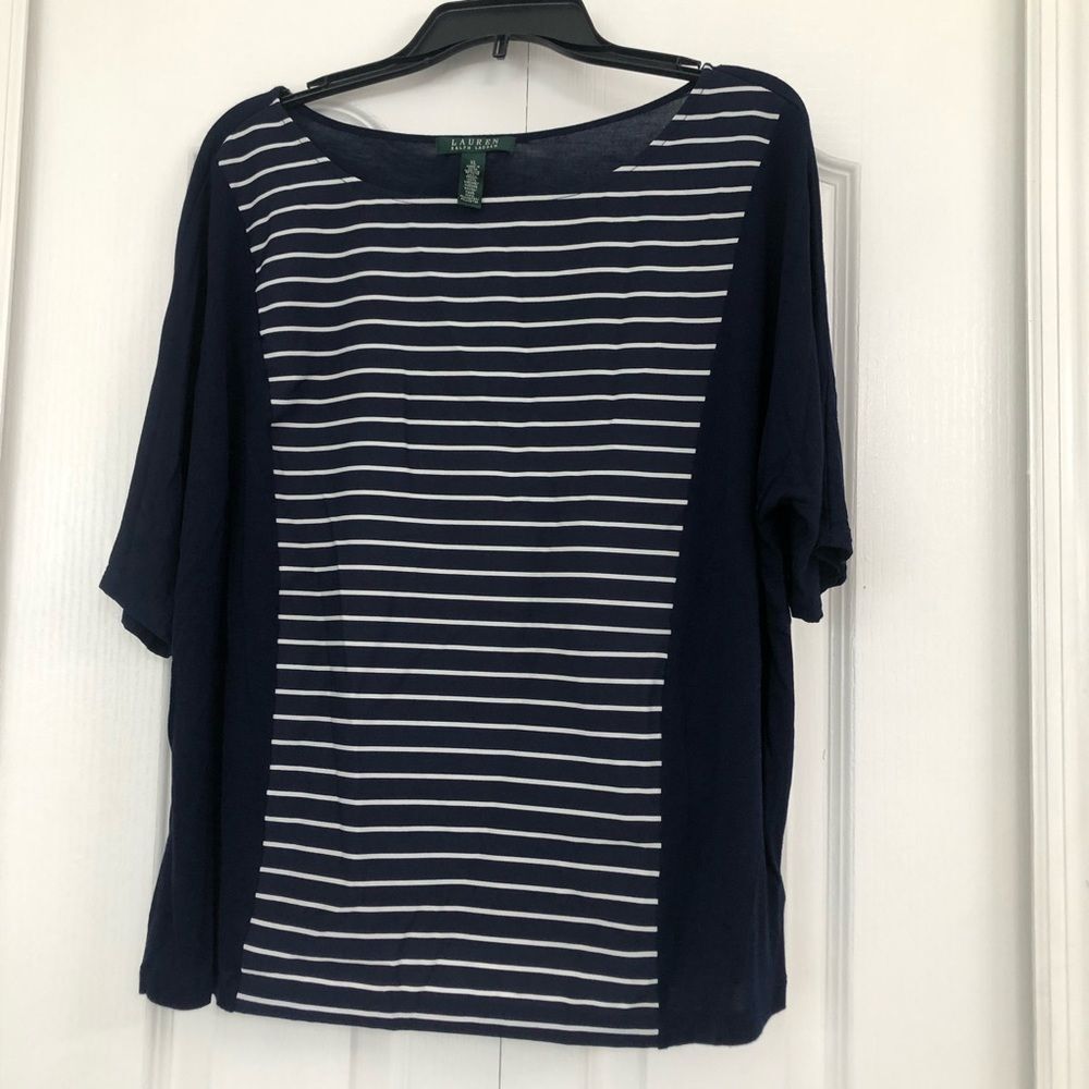 Lauren Ralph Lauren women’s 3/4 sleeve crew neck nautical blouse blue XL